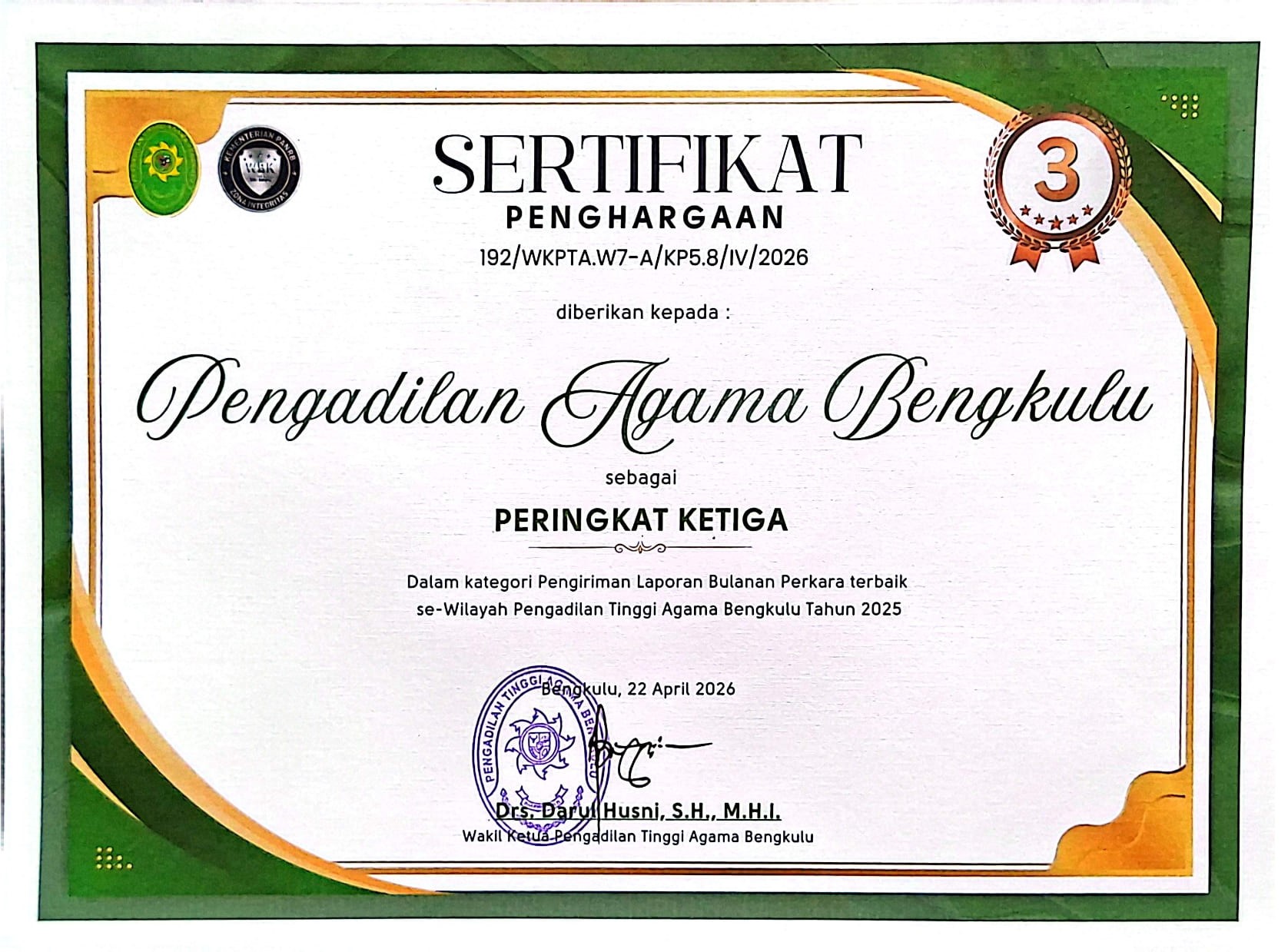 Peringkat Ketiga Pengiriman Laporan Bulanan Berkara Terbaik 2025 001